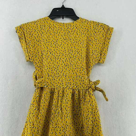 Kiabi Dress Girls Sz 6A Mustard Yellow Full Button-Up Tie Waist Roll Tab Sleeve - Picture 7 of 10